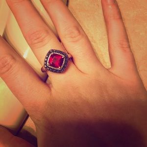 Sterling Silver Ruby Ring with Diamond Accents